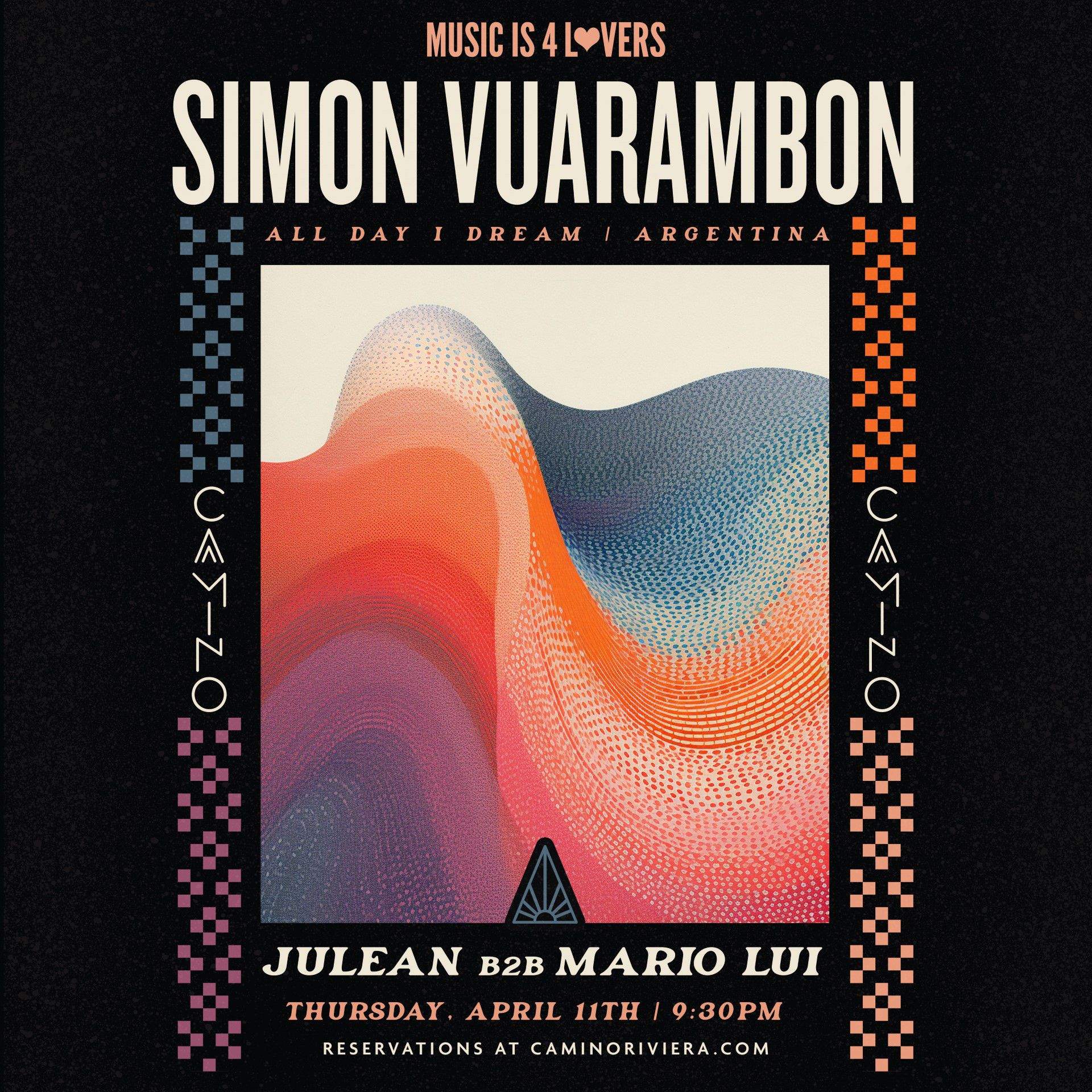 Simon Vuarambon [ALL DAY I DREAM - ARGENTINA] at Camino Riviera - NO COVER - フライヤー表