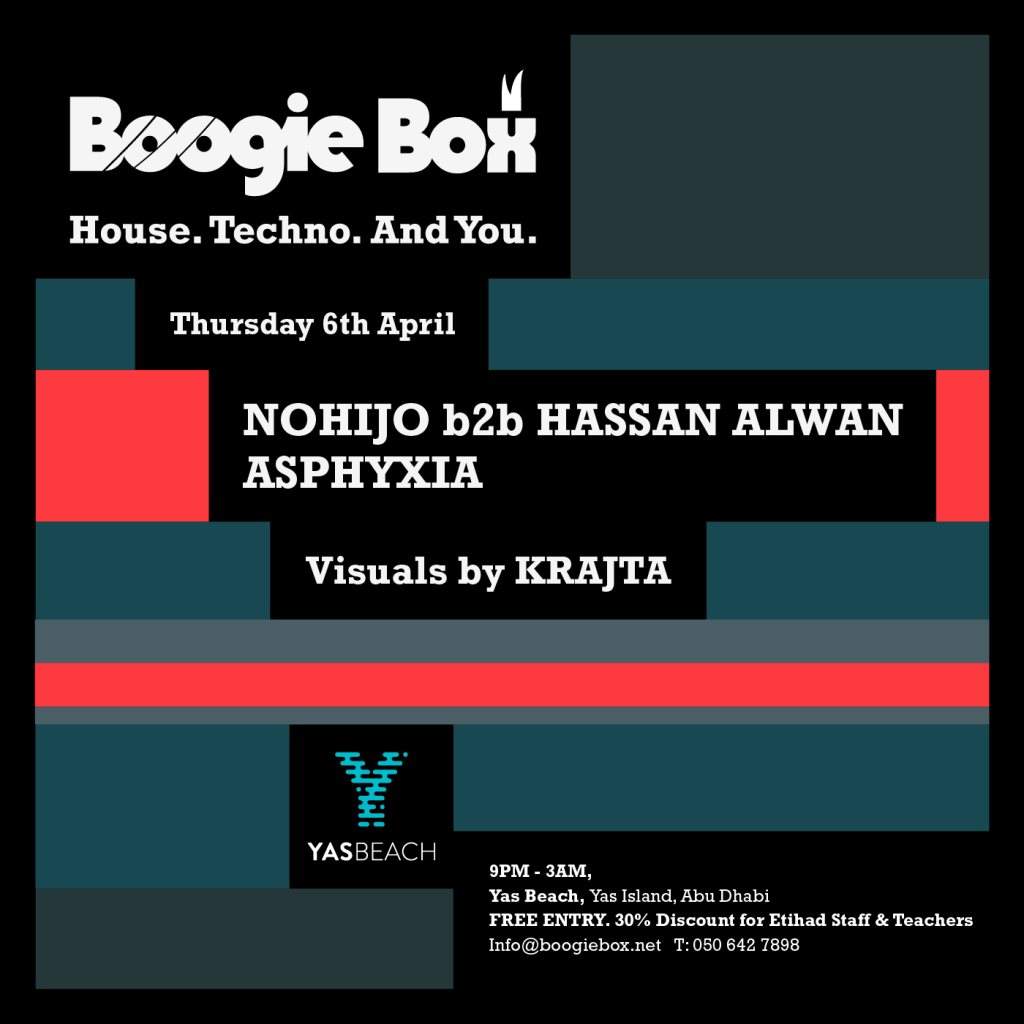 Boogie Box at Yas Beach with Nohijo, Hassan Alwan & Asphyxia - フライヤー表