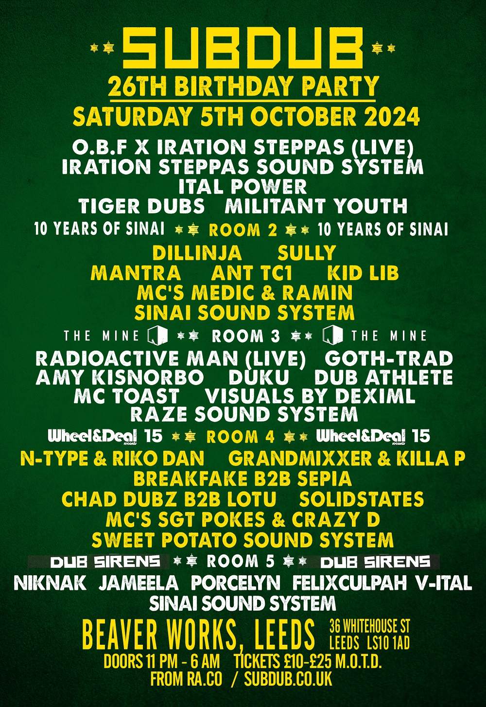 SUBDUB - 26TH BIRTHDAY / SINAI 10 / WHEEL & DEAL 15 / THE MINE 12 / DUB ...