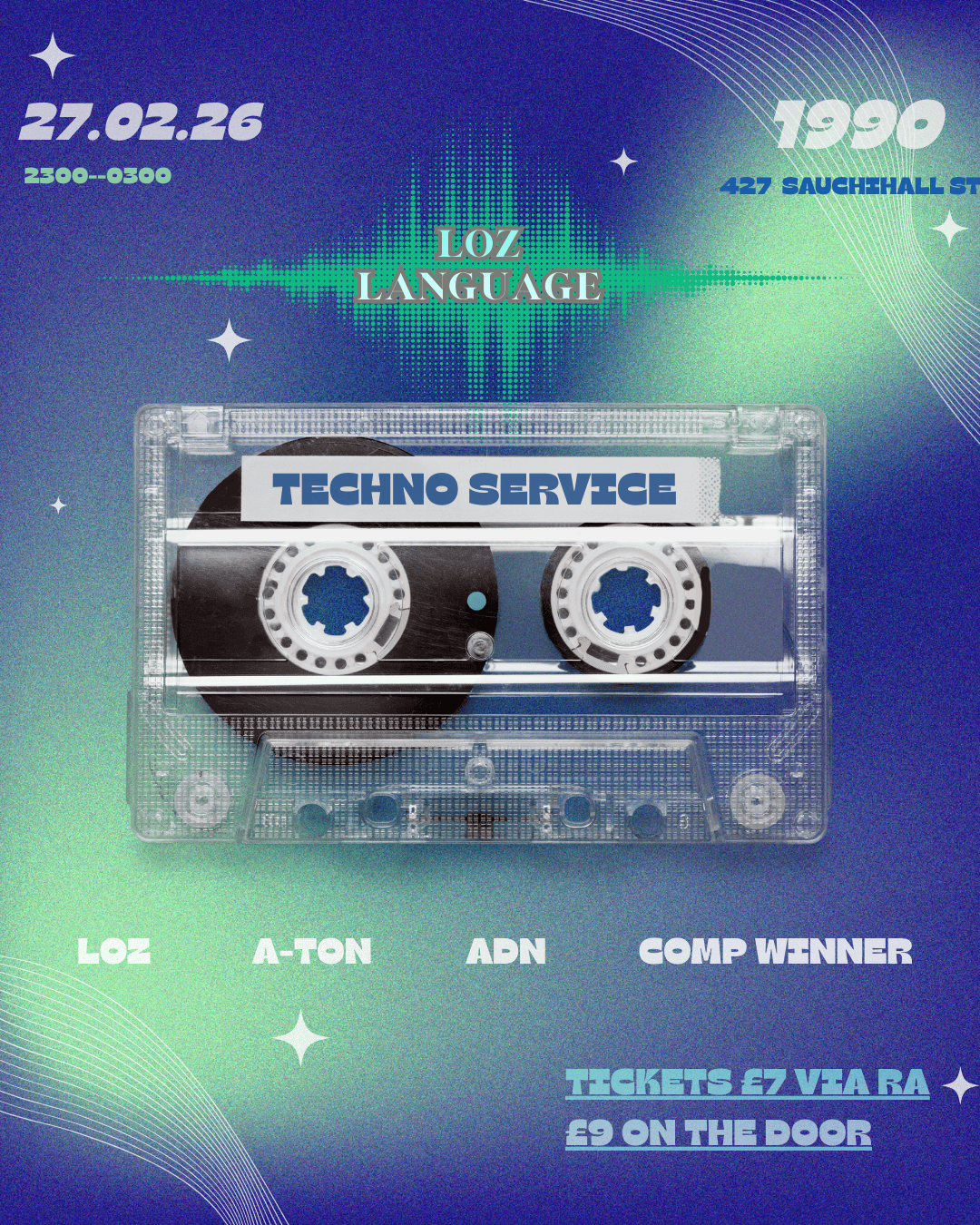 LOZ LANGUAGE PRESENTS; TECHNO SERVICE at 1990, Glasgow