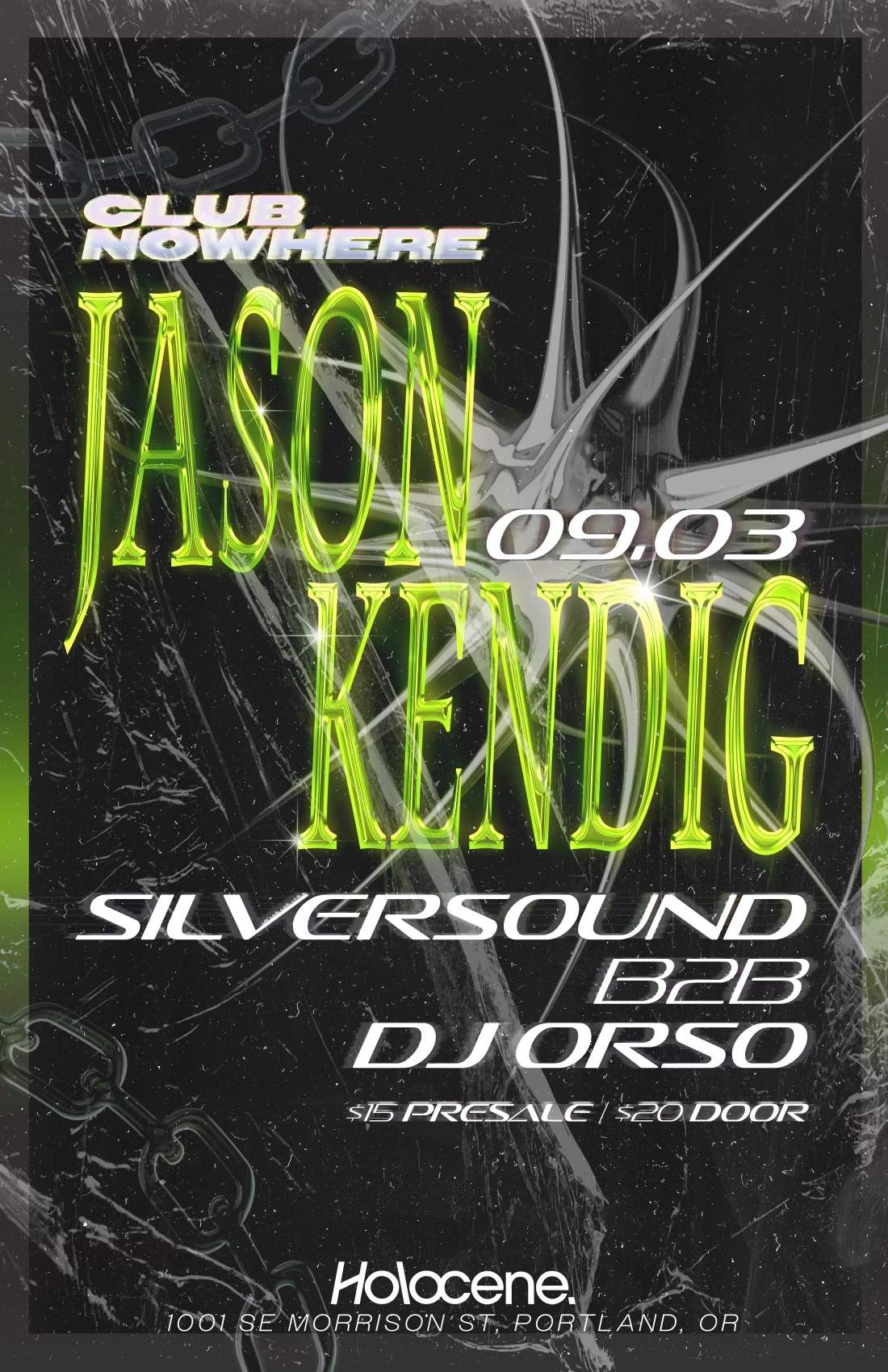Club Nowhere PRESENTS: Jason Kendig W/ silversound B2B DJ ORSO - Página frontal
