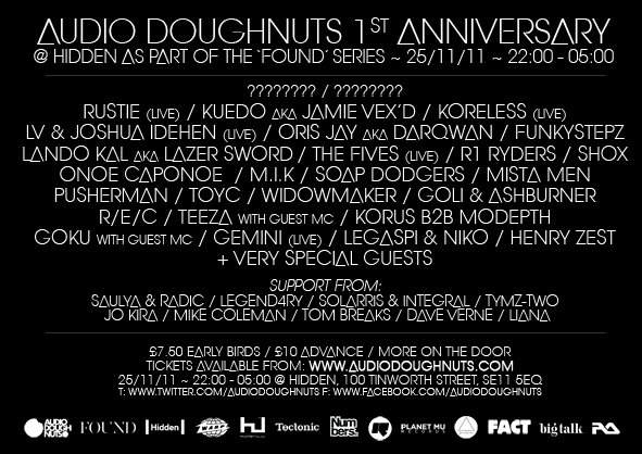 Audio dOughnuts 1st Anniversary with Rustie, Kuedo Aka Jamie Vex'd, Koreless, Lv - フライヤー裏