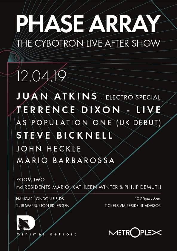 Phase Array-The Cybotron After Show-Juan Atkins,Terrence Dixon Live,Steve Bicknell,John Heckle - フライヤー表