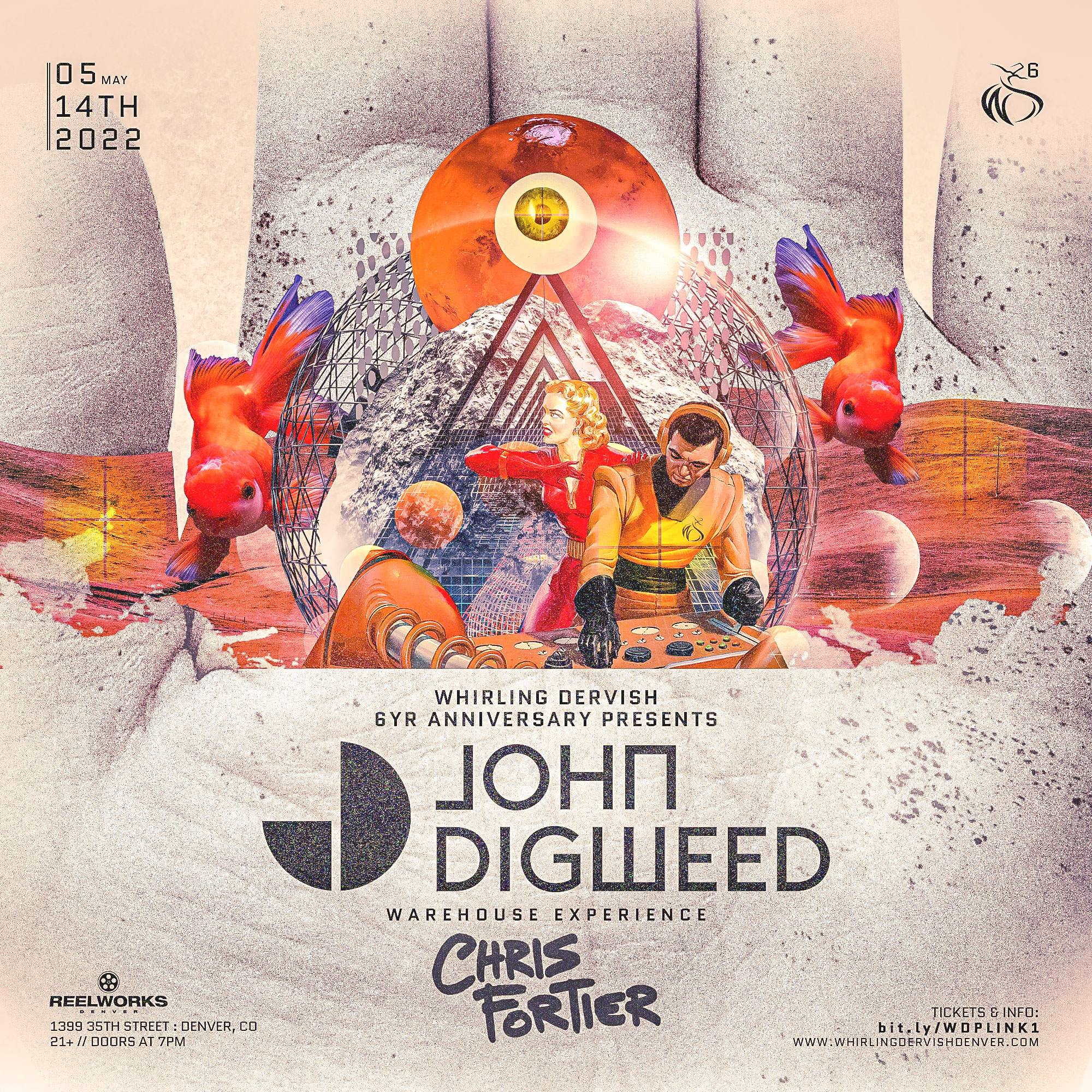 John Digweed, Chris Fortier Warehouse Experience - Whirling Dervish 6 Year Anniversary - フライヤー表