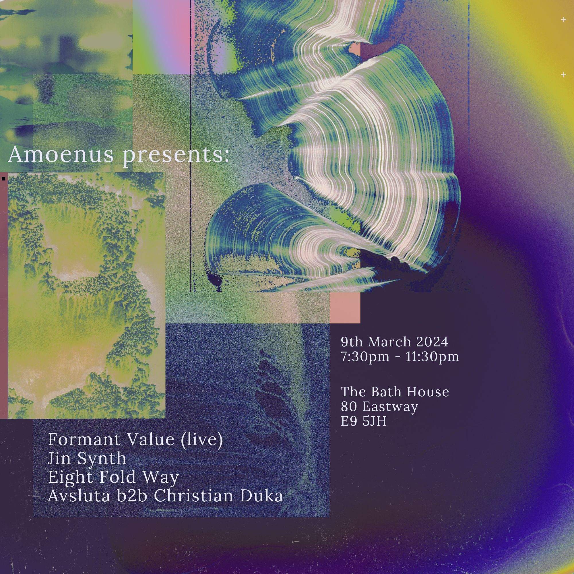 Amoenus presents: Formant Value, Jin Synth, Eight Fold Way & Avsluta b2b Christian Duka - フライヤー表