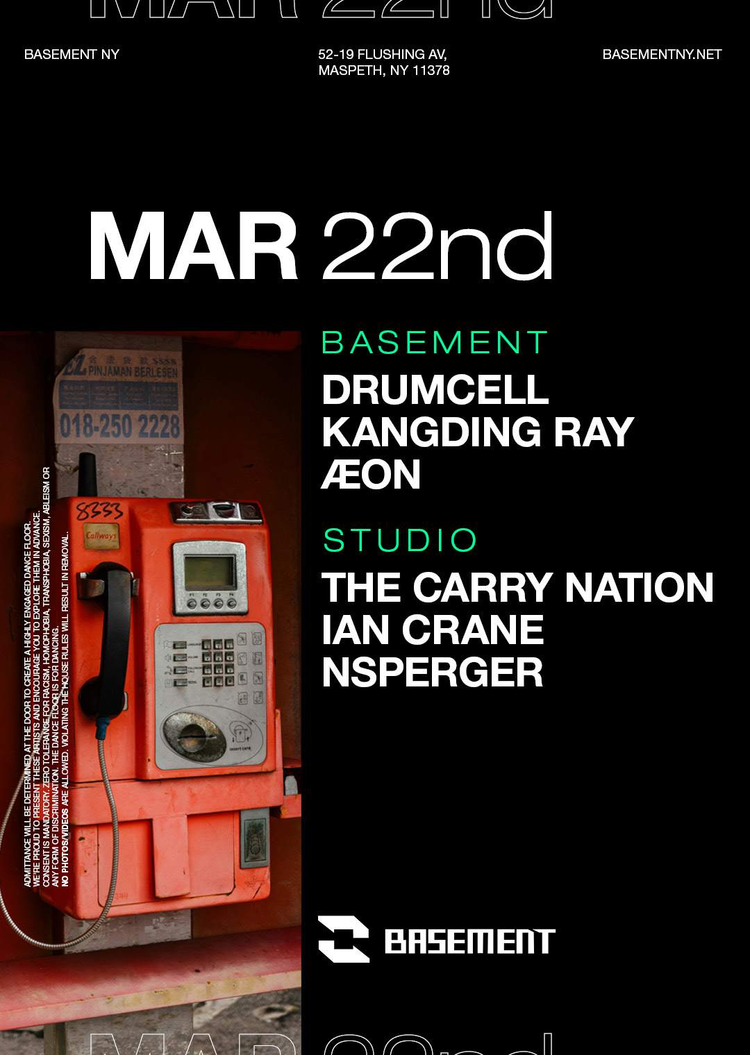 Drumcell / Kangding Ray / ÆON / The Carry Nation / Ian Crane / NSPERGER - フライヤー表