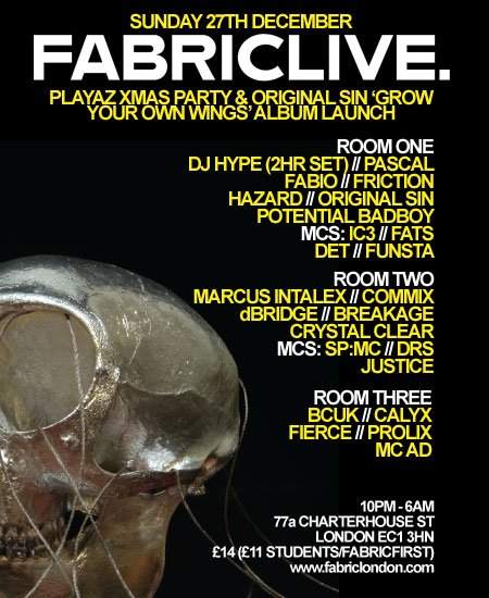 Fabriclive: Playaz Xmas Special & Original Sin 'Grow Your Wings' Album Launch. - Página frontal