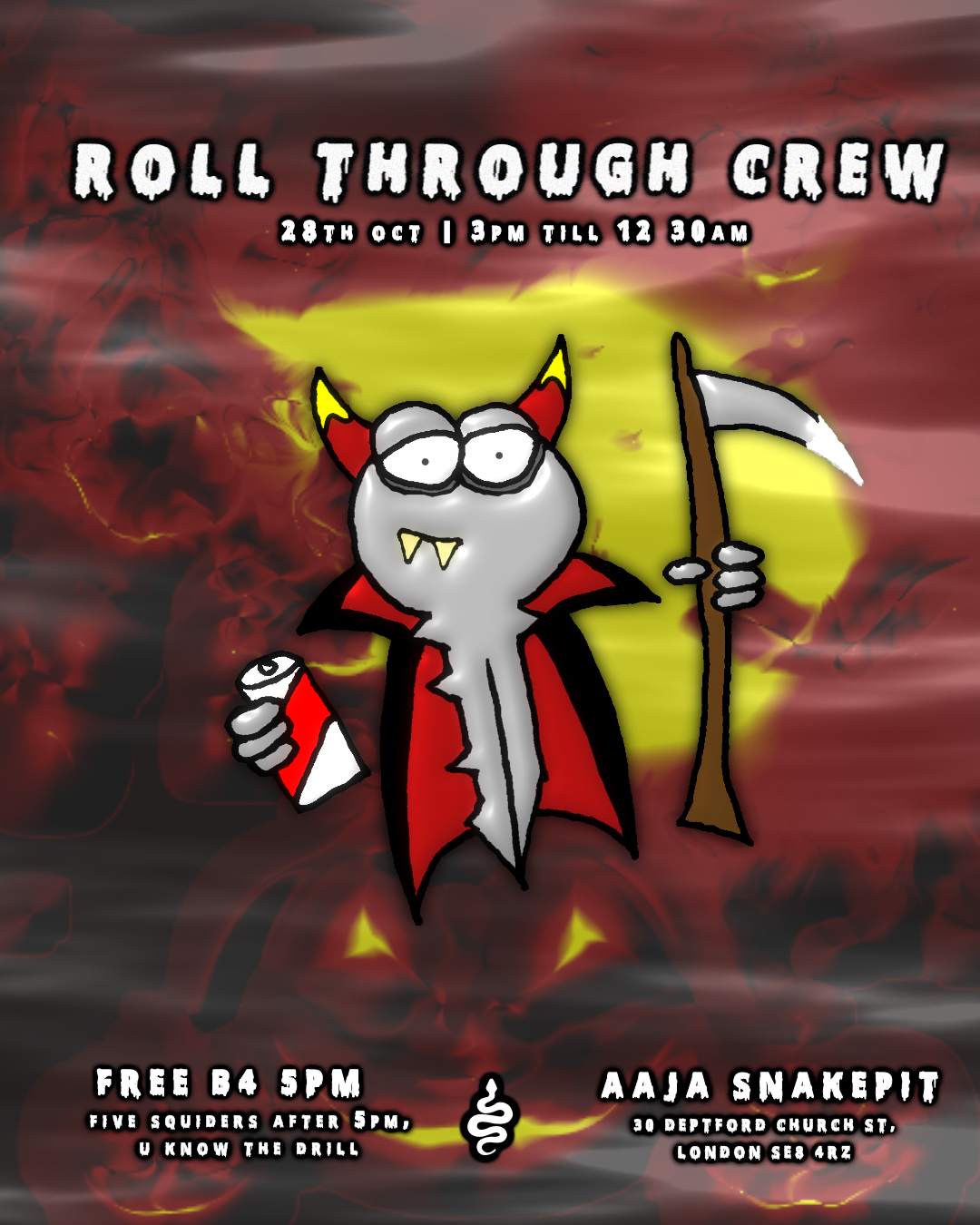 Roll Through Crew's Big Halloween Sesh w/ ohmydais, Komai, GEM, Debba, Delano, Joe Polar - Página trasera