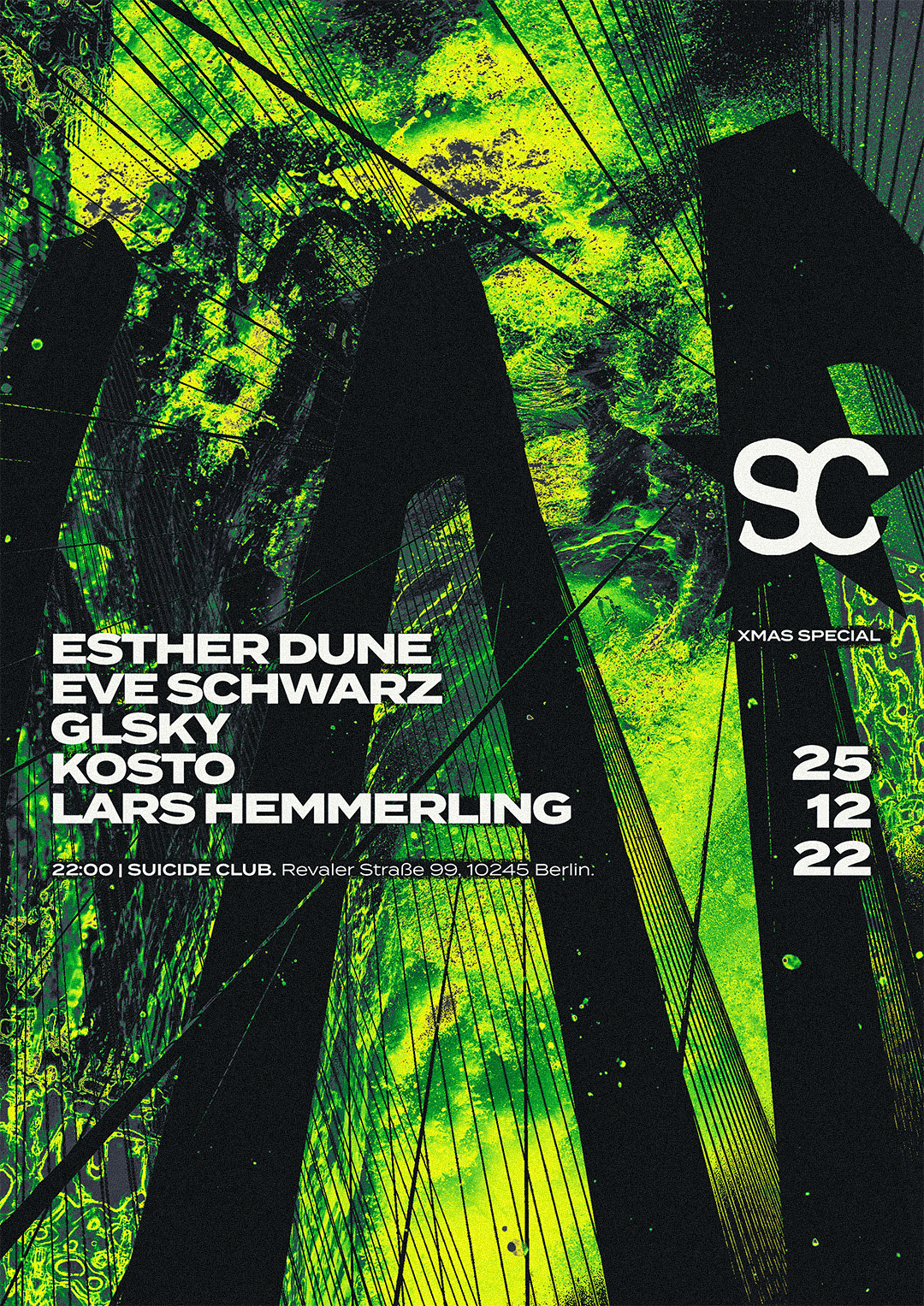 SCB || CLUB NIGHT - CHRISTMAS SPECIAL w/ Esther Dune, Lars Hemmerling, Eve Schwarz - フライヤー表