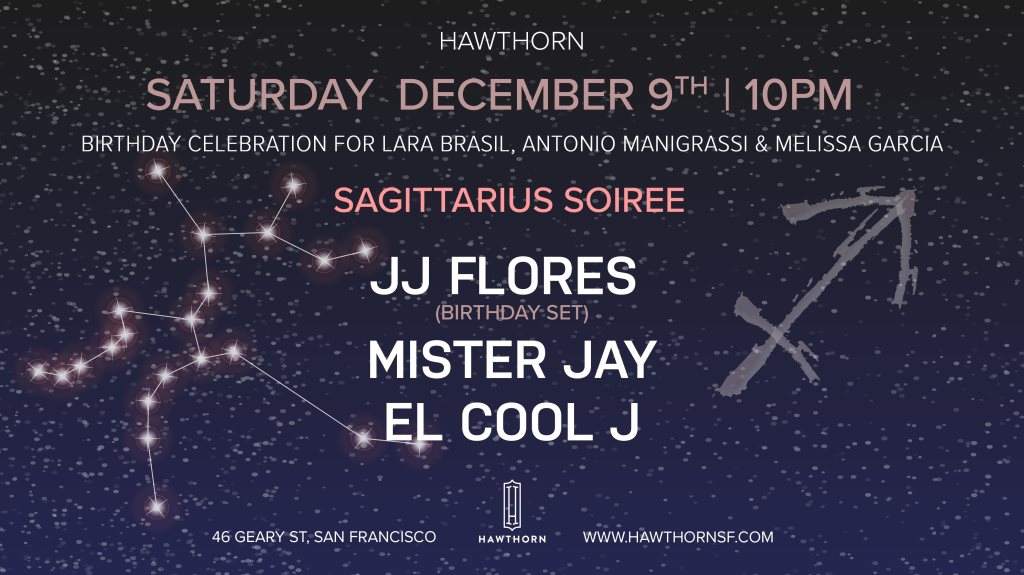 Sagittarius Soiree Feat. JJ Flores, Mister Jay + El Cool J - Página frontal