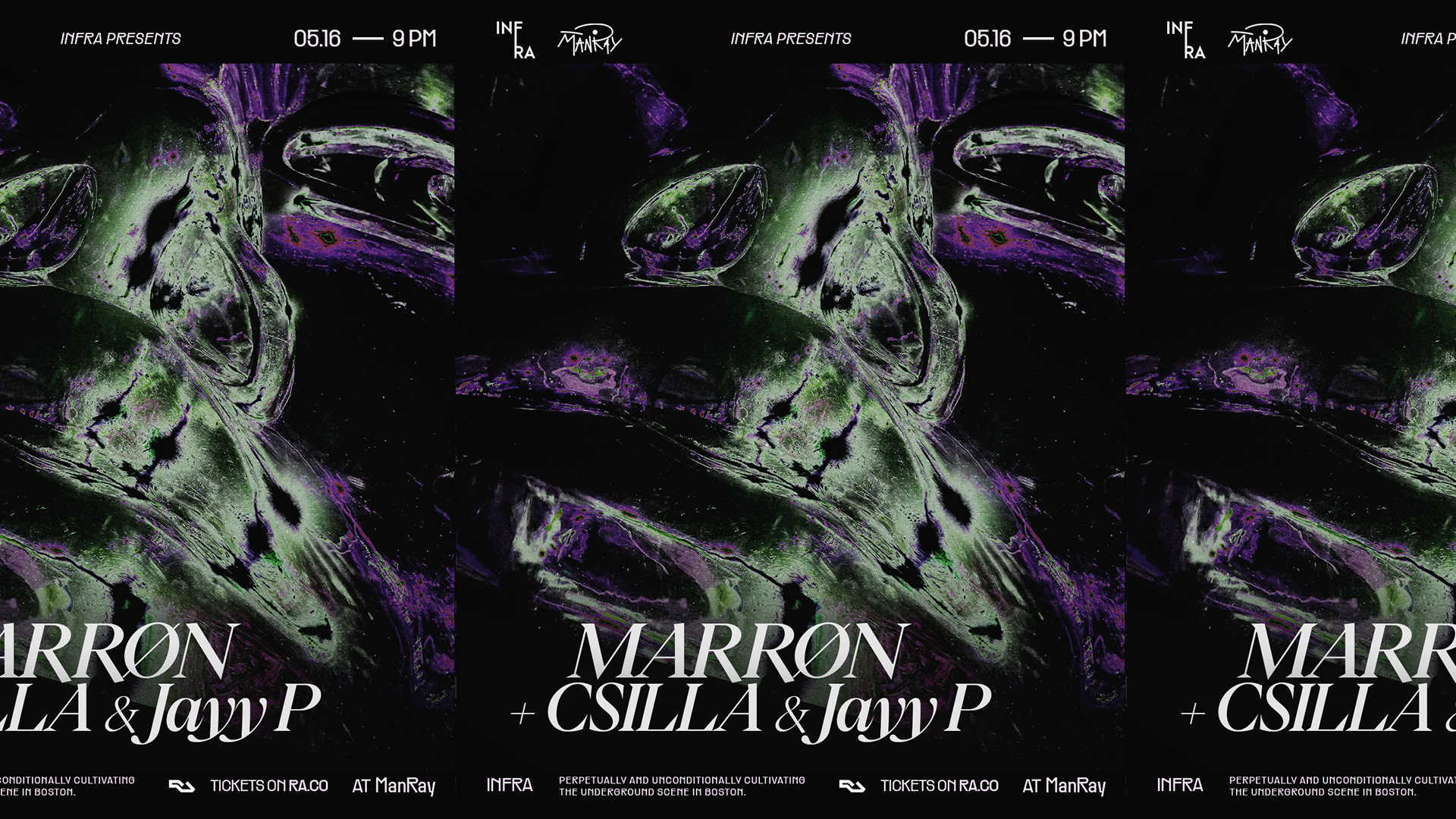 Infra presents MARRØN, CSILLA & Jayy P - Página frontal