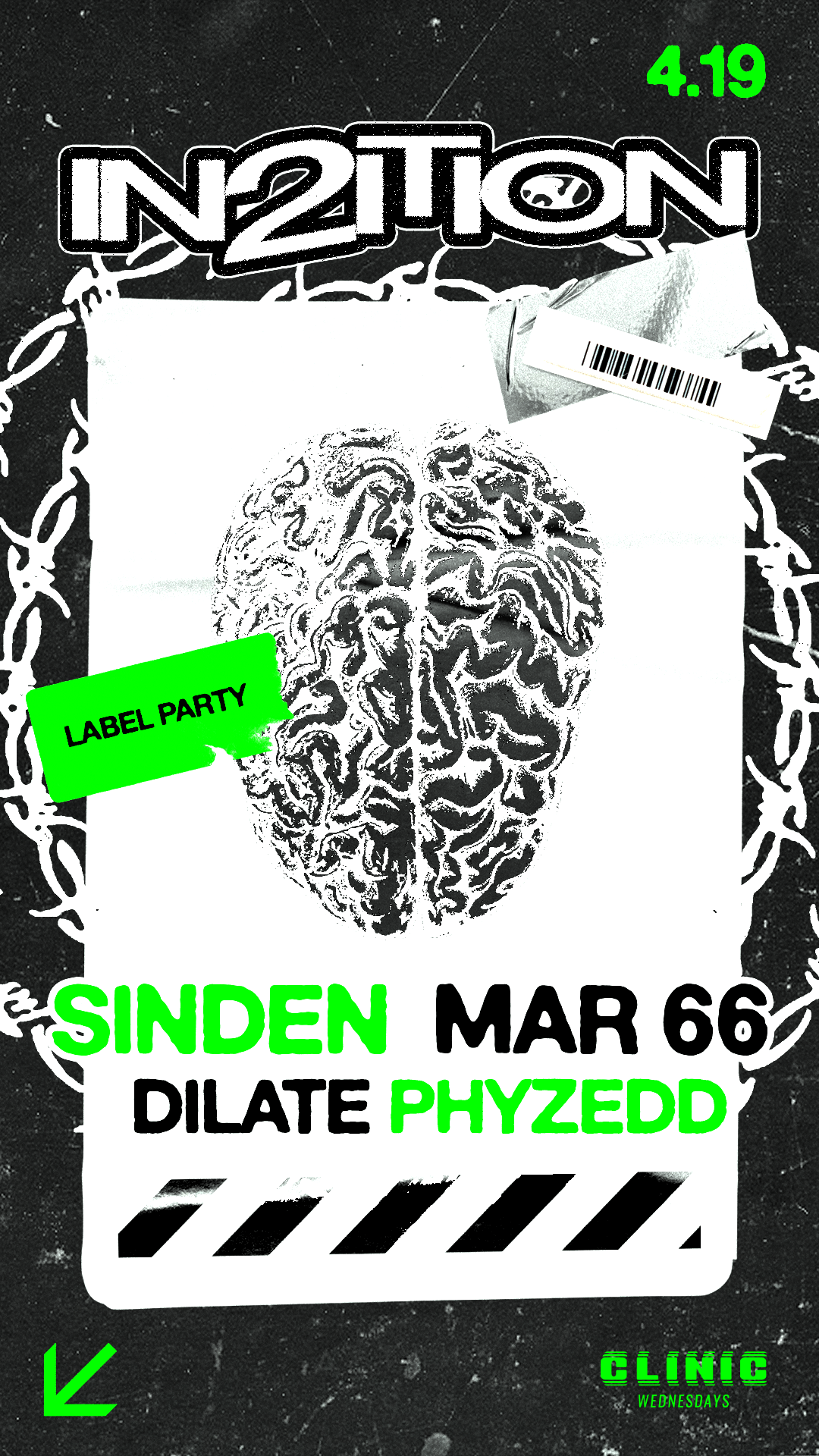 Clinic x IN2ITION: Sinden, Mar 66, Dilate, PhyzEdd - フライヤー裏