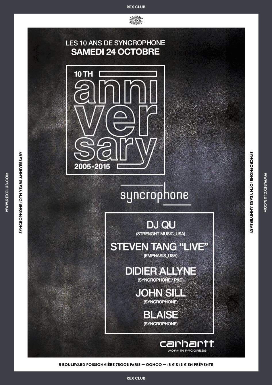 Syncrophone 10th Years Anniversary: Steven Tang Live, Dj Qu, John Sill, Blaise, Didier Allyne - Página frontal