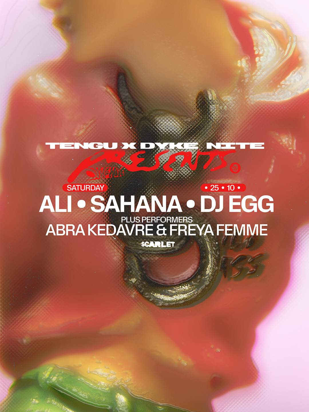 Promotional poster for Tengu and Dyke Nite's event, taking place this October.