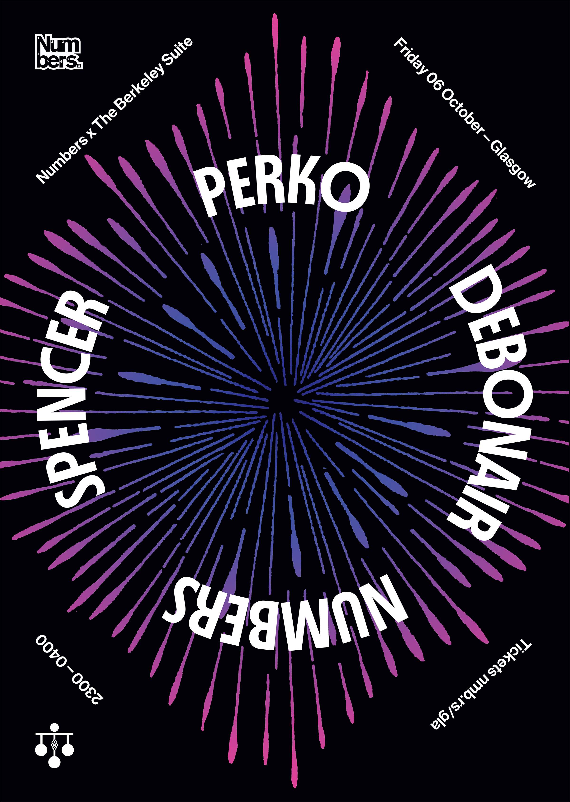 Numbers · Perko, DEBONAIR, Spencer · The Berkeley Suite · 06-10-23 · 11-4am - Página frontal