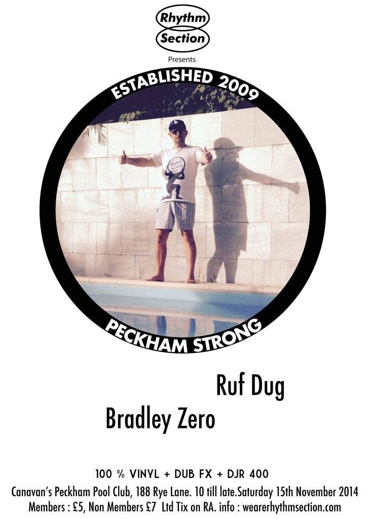 Three Years of Rhythm Section at the Pool Hall with Ruf Dug & Bradley Zero - フライヤー裏