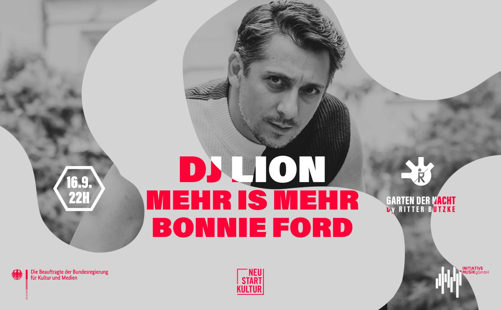 DJ Lion, Mehr is Mehr & Bonnie Ford at Garten der Nacht - フライヤー表