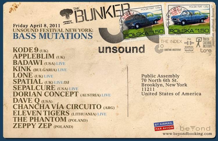 Bass Mutations At The Bunker At Unsound Festival New York with Appleblim, Lone, Badawi, Kode9 - Página frontal
