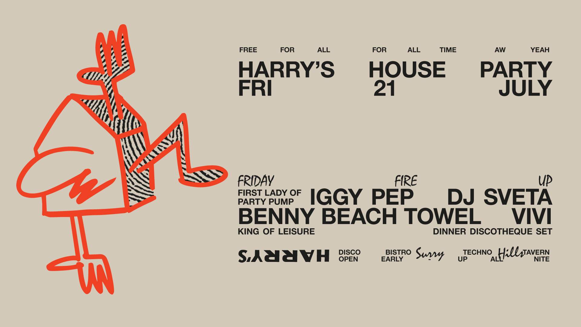 Harry's House Party feat. Benny Beach Towel + Iggy Pep + DJ Sveta + vivi - フライヤー表