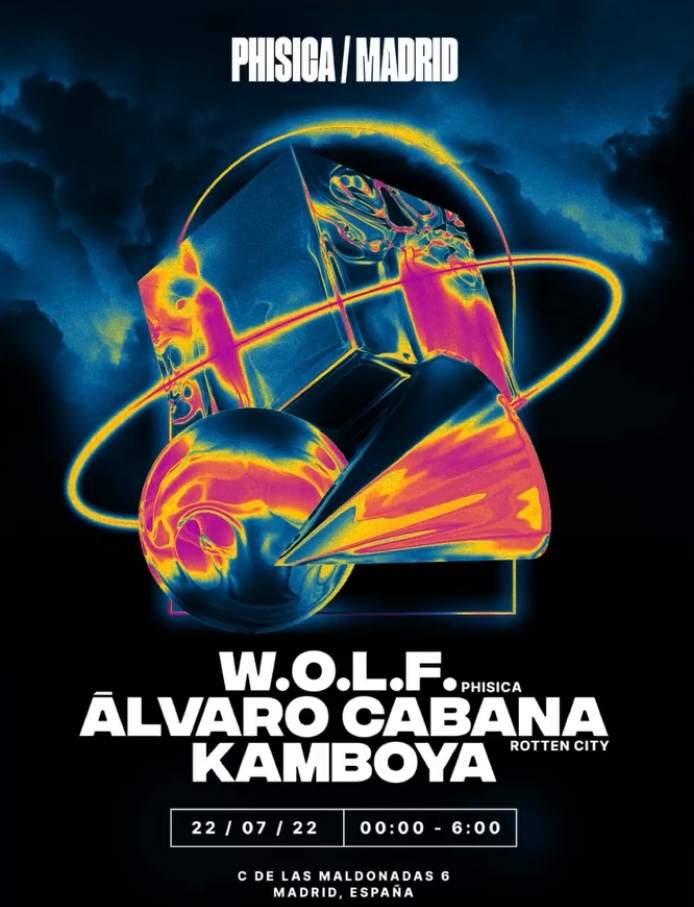 PHISICA NIGHT (W.O.L.F. + Álvaro Cabana + Kamboya) - フライヤー表