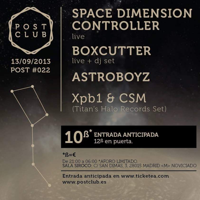 Post Club #022: Space Dimension Controller, Boxcutter, Astroboyz - Página frontal