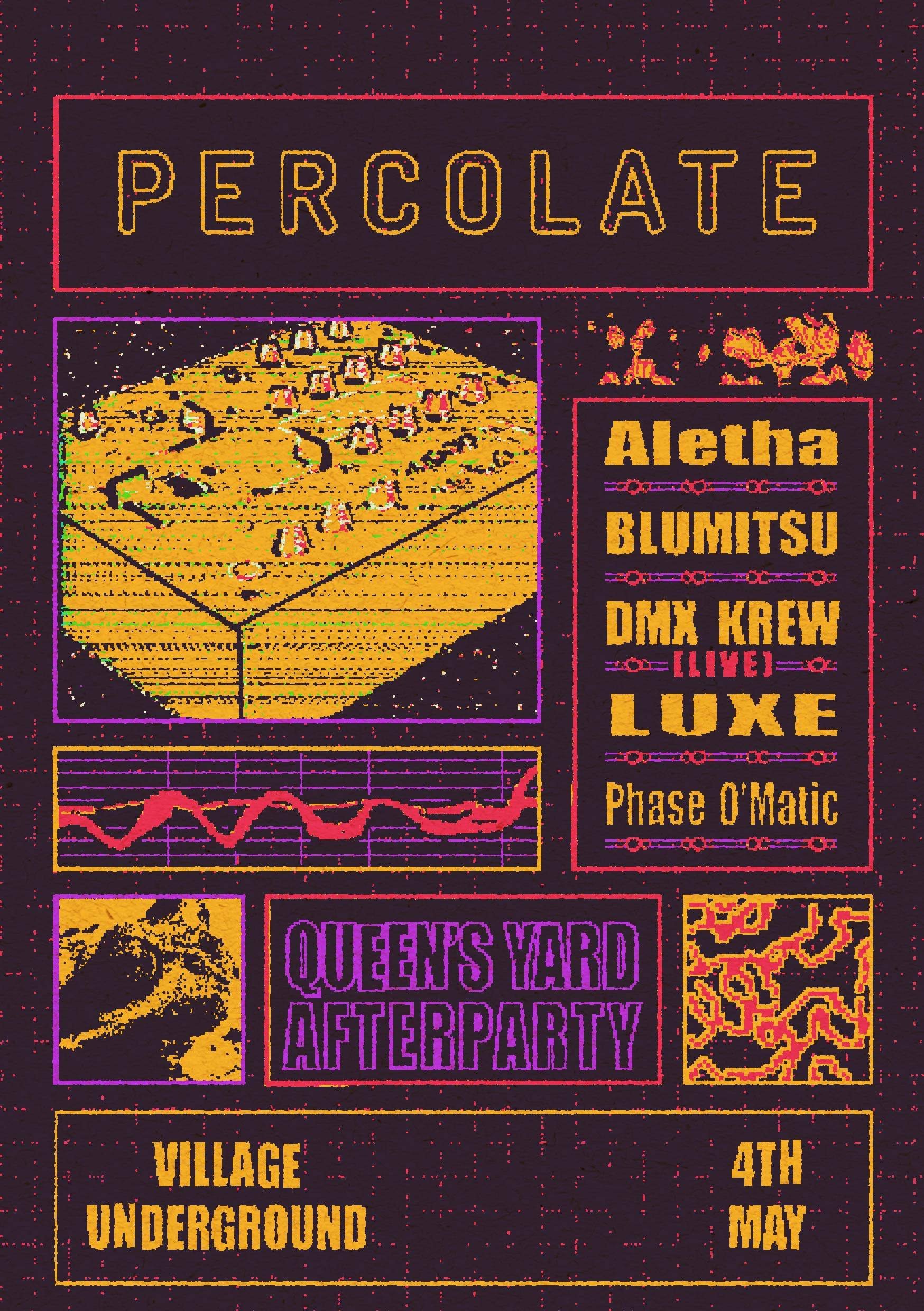 Percolate presents BLUMITSU, DMX Krew (Live), LUXE, Aletha, Phase O Matic - フライヤー表