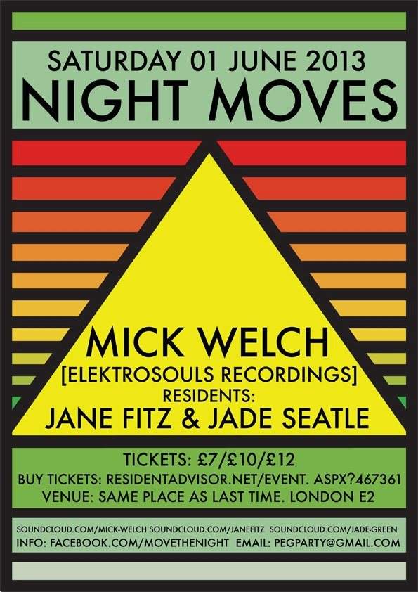 Night Moves: Mick Welch + Jane Fitz & Jade Seatle - フライヤー表