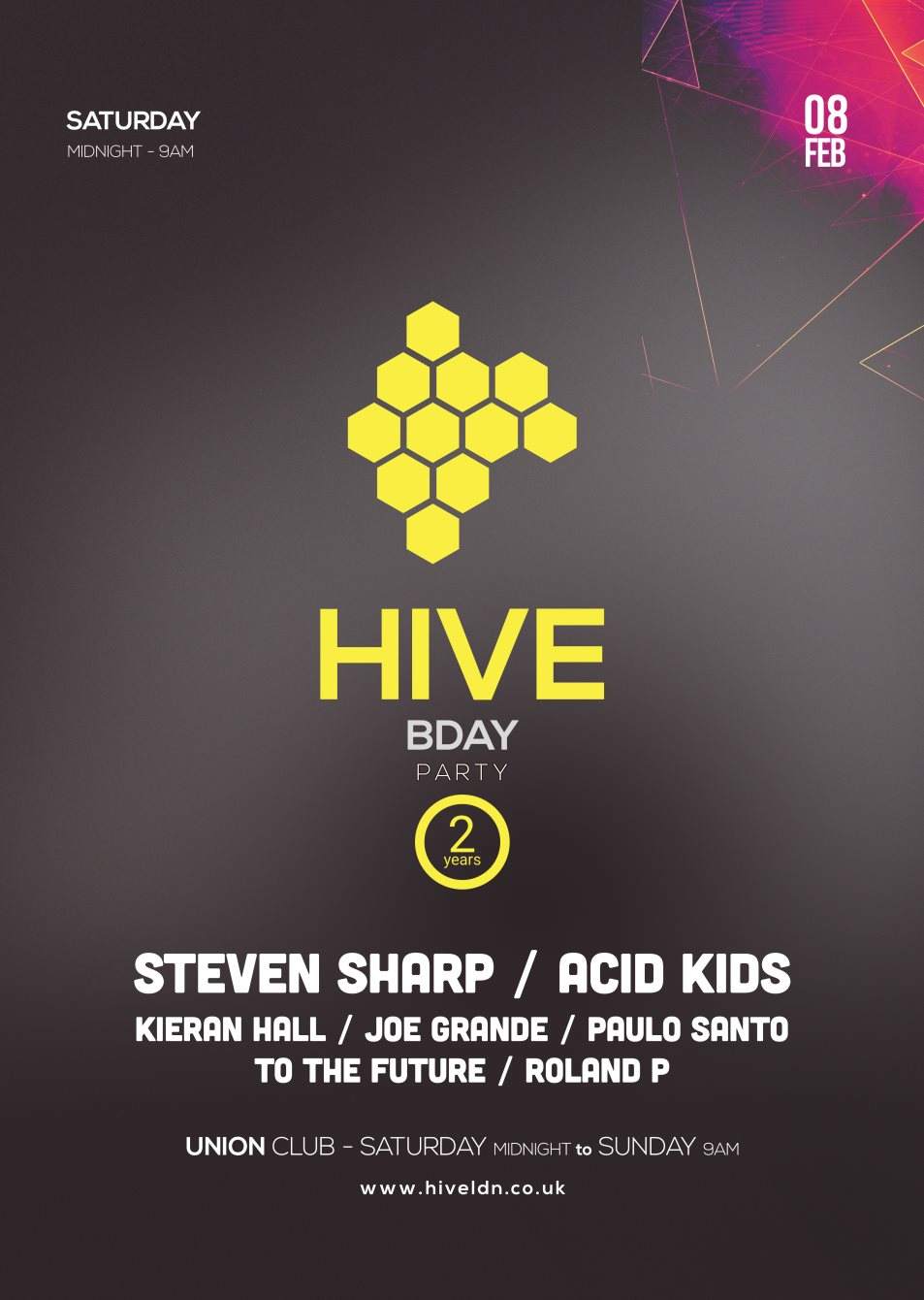 Hive 2nd Bday with Steven Sharp, Acid Kids More - フライヤー裏