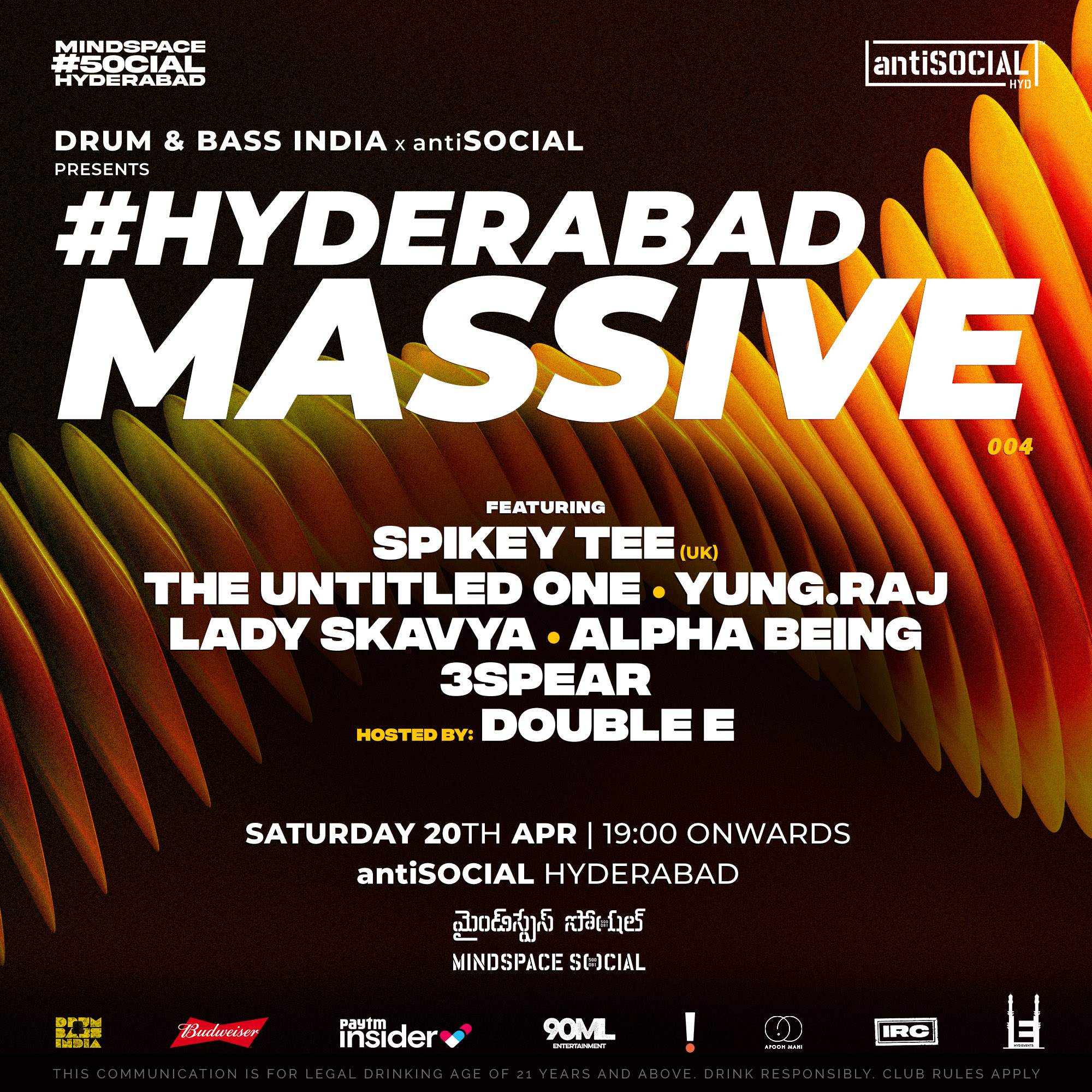 DnBIndia presents - #HyderabadMassive 004 at antiSOCIAL [HYD] (#SpikeyTeeIndiaTour2024) - フライヤー裏
