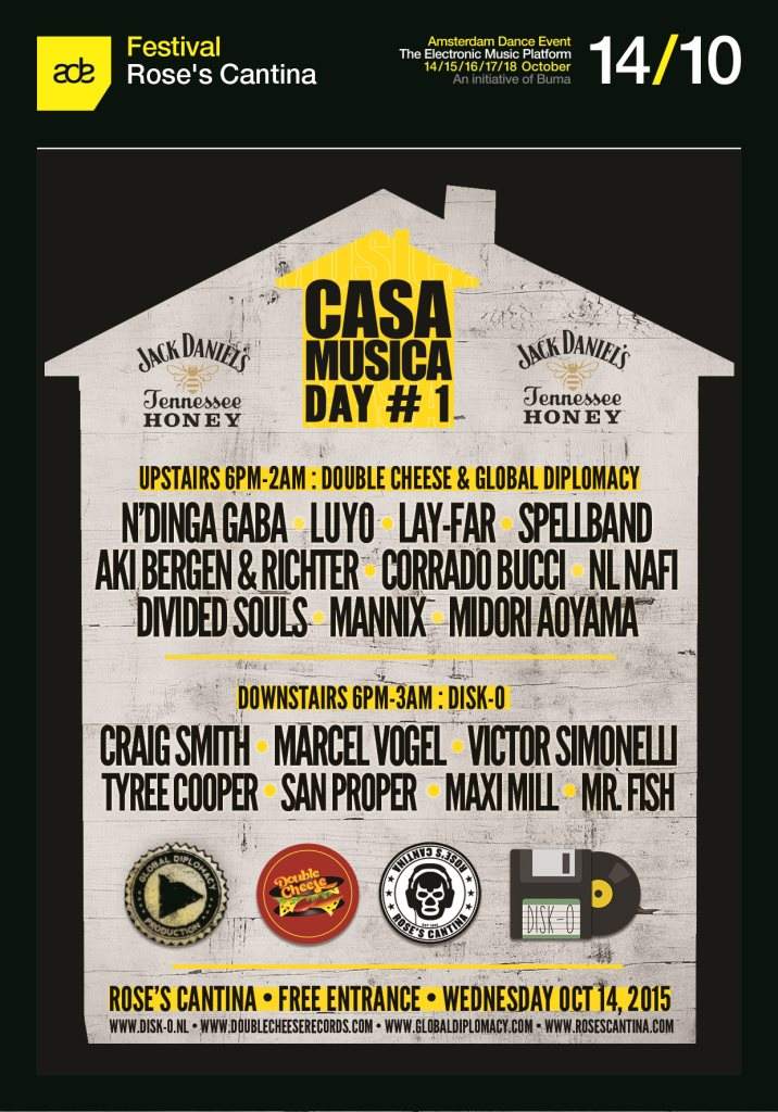 Casa Musica Day 1 - Double Cheese Records vs Global Diplomacy vs Disk-O - フライヤー表