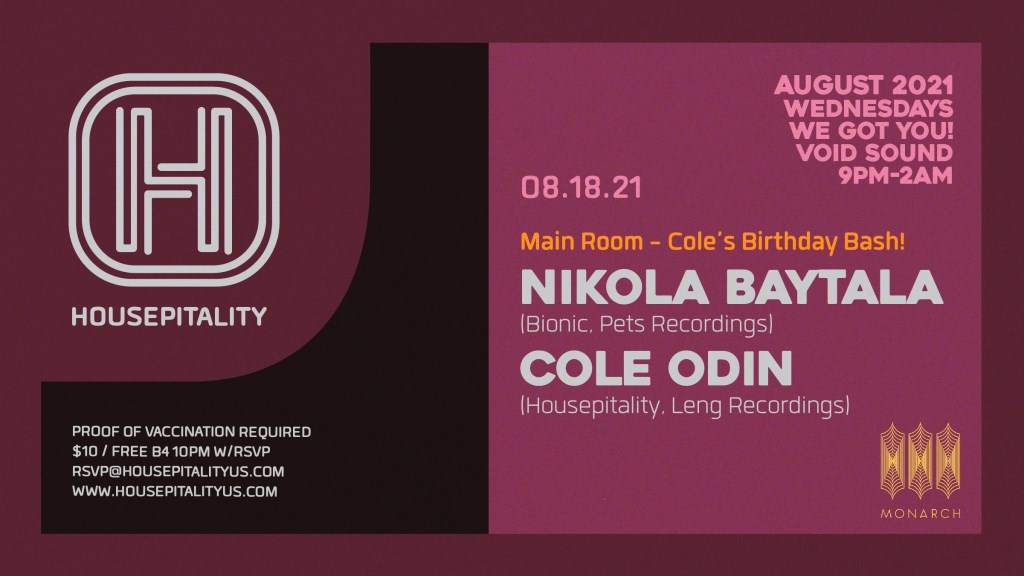 Housepitality SF presents Nikola Baytala, Cole Odin (B-Day Bash!) - フライヤー表