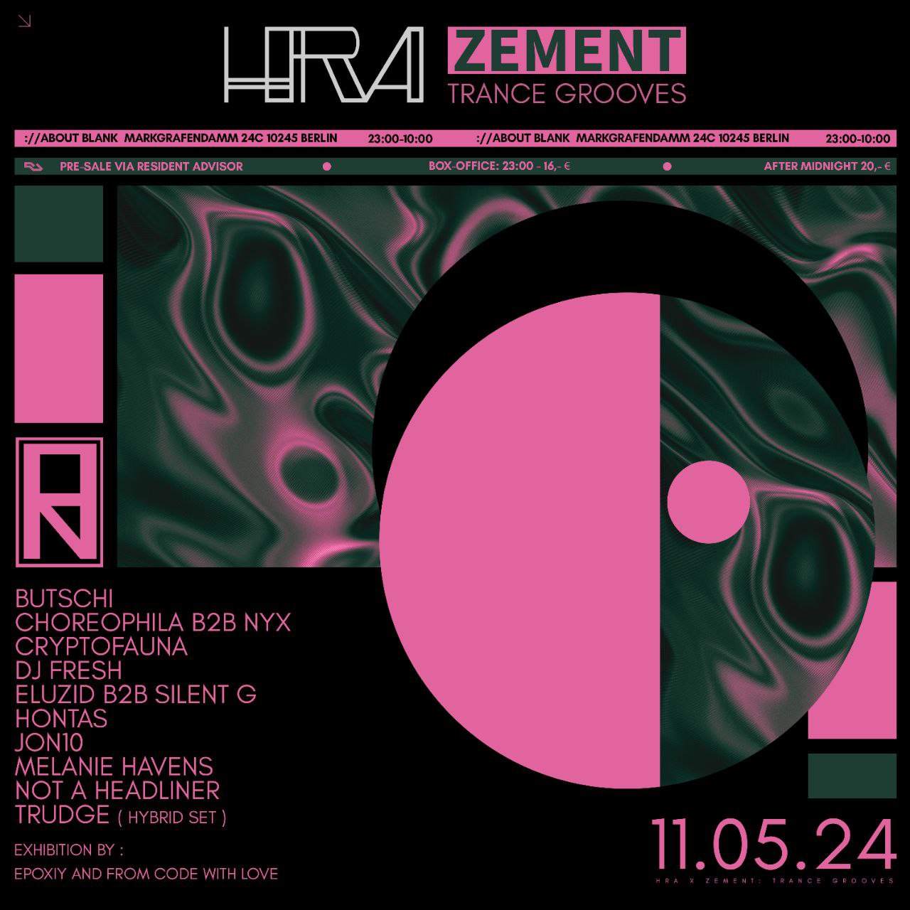 HRA x ZEMENT: TRANCE GROOVES w/ Trudge, Melanie Havens, Not A Headliner, Cryptofauna - フライヤー表