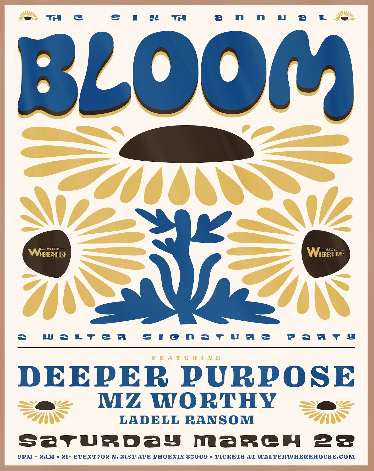 Walter Productions presents: BLOOM with Deeper Purpose + Mz Worthy - Flyer front