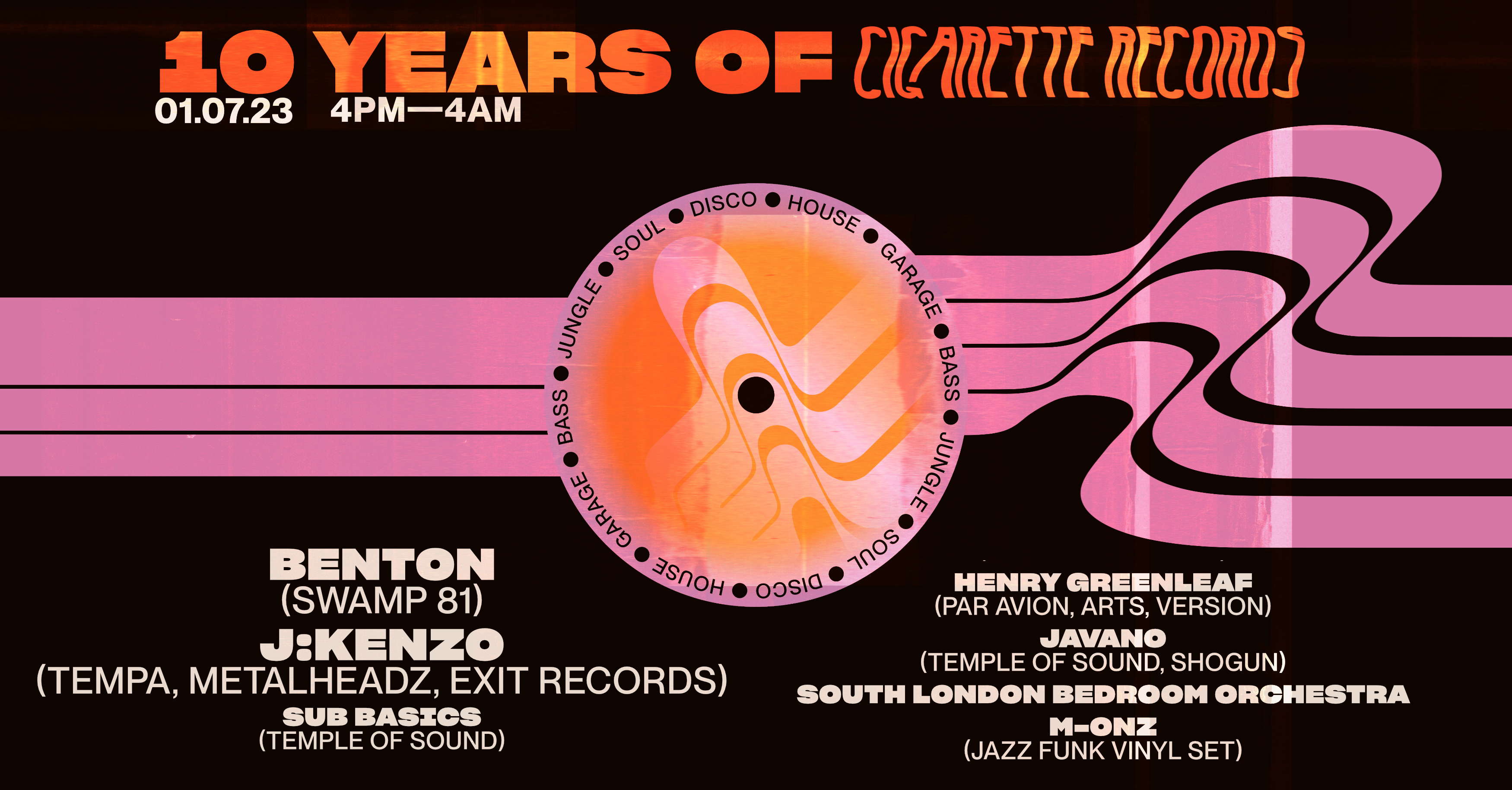 10 YEARS OF Cigarette Records - DAY + NIGHT - Benton, J:Kenzo, Subbasics, Henry Greenleaf +More - フライヤー裏