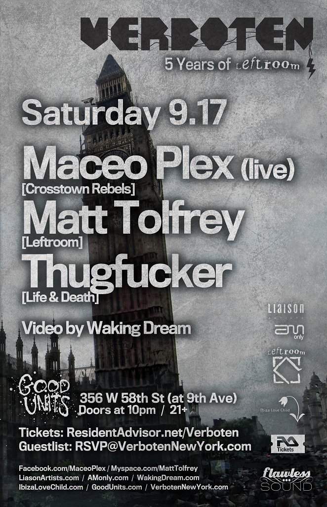 Verboten presents Maceo Plex (Live), Matt Tolfrey & Thugfucker - フライヤー裏