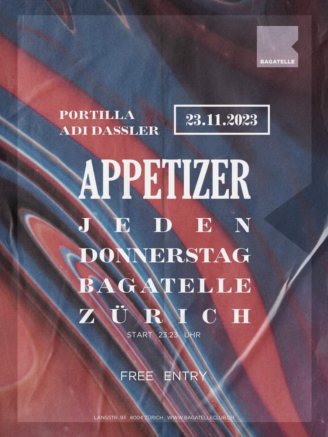 Appetizer (FREE ENTRY) with Portilla & Adi Dassler - フライヤー表