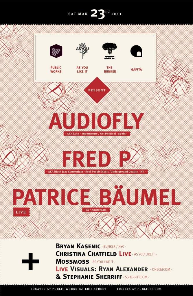 Audiofly (Luca), Fred P, and Patrice Baumel- presented by PW/Ayli/The Bunker/Gaffta - Página frontal