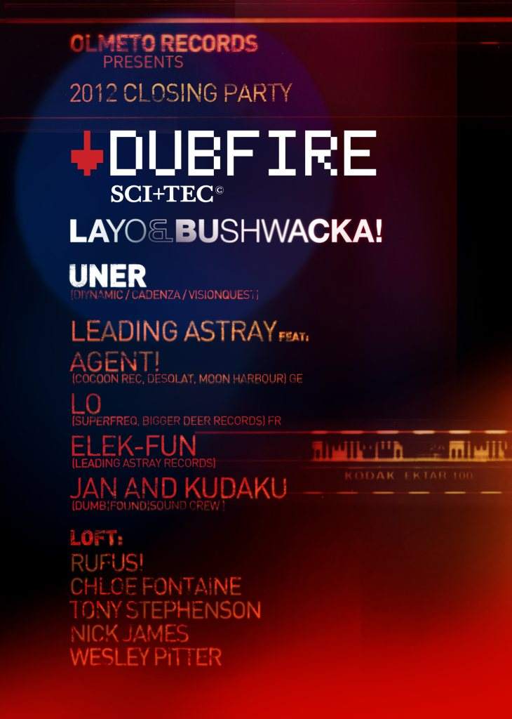 Layo & Bushwacka! presents... 2012 Closing: Dubfire, Uner, Agent - フライヤー表