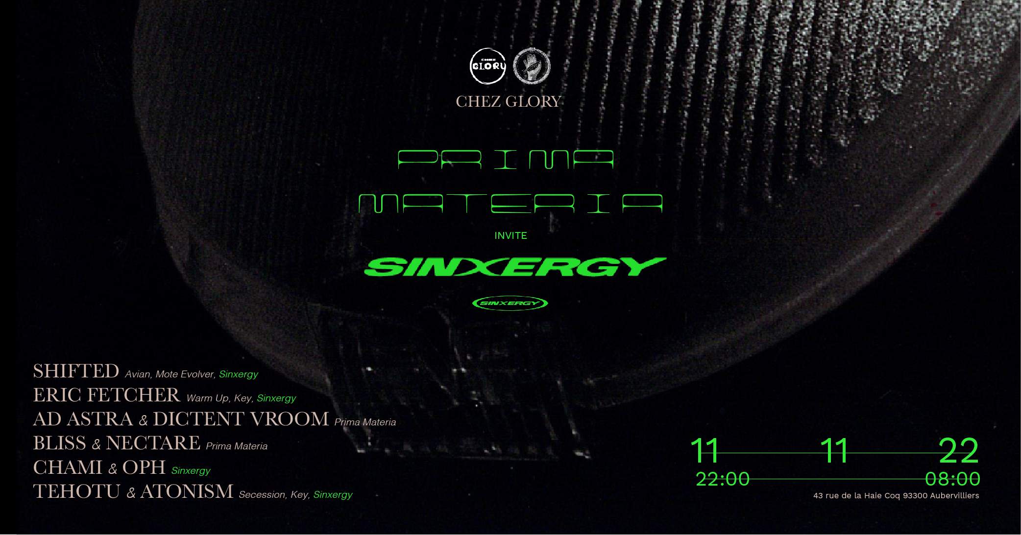 CHEZ GLORY: Prima Materia invite Sinxergy - フライヤー表