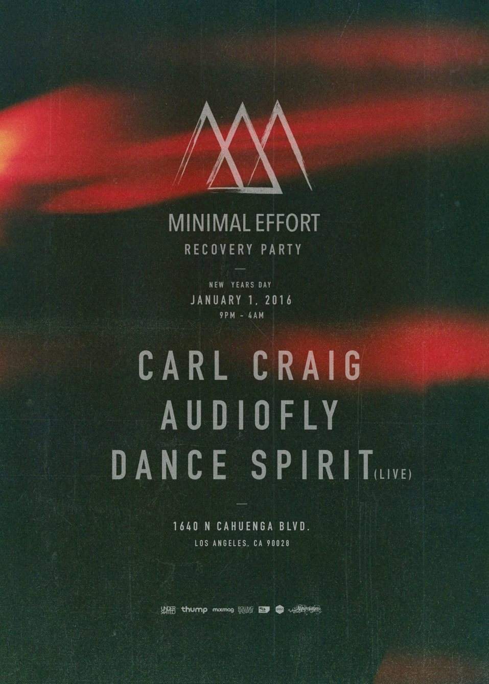Minimal Effort: Recovery Party NYD with Carl Craig, Audiofly & Dance Spirit - Página frontal