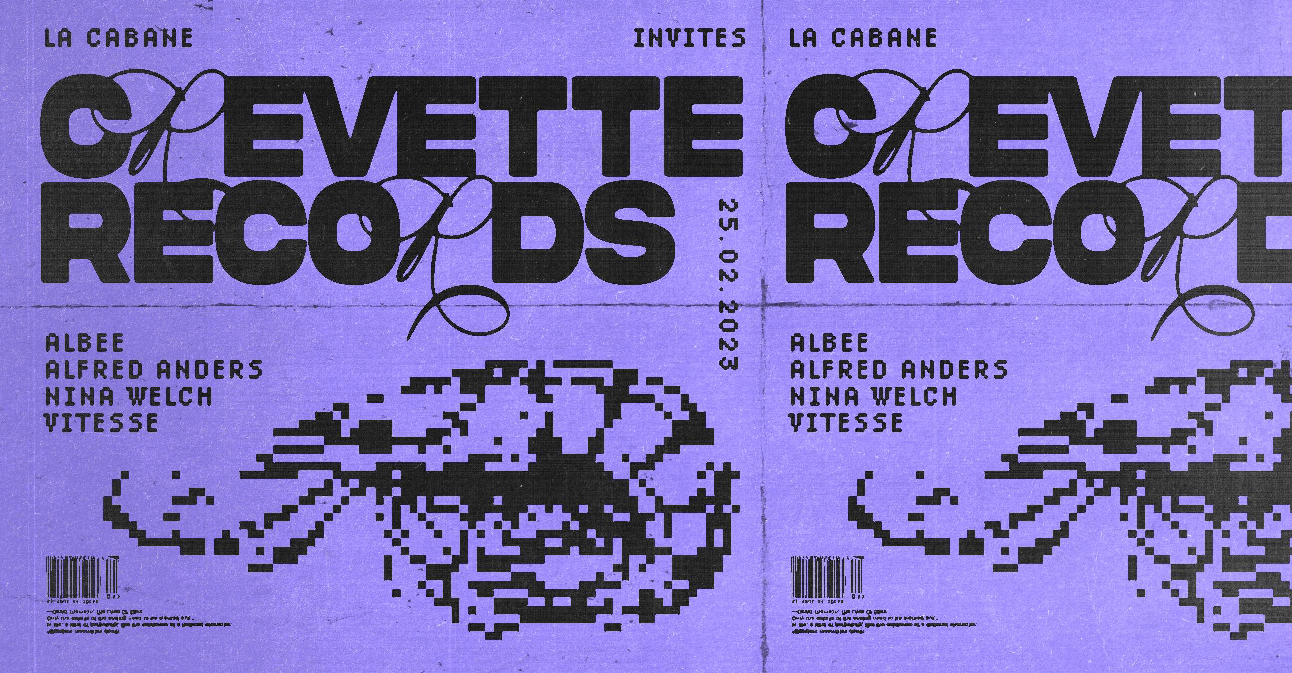 La Cabane - CREVETTE RECORDS • Albee, Alfred Anders, Nina Welch, Vitesse - フライヤー表