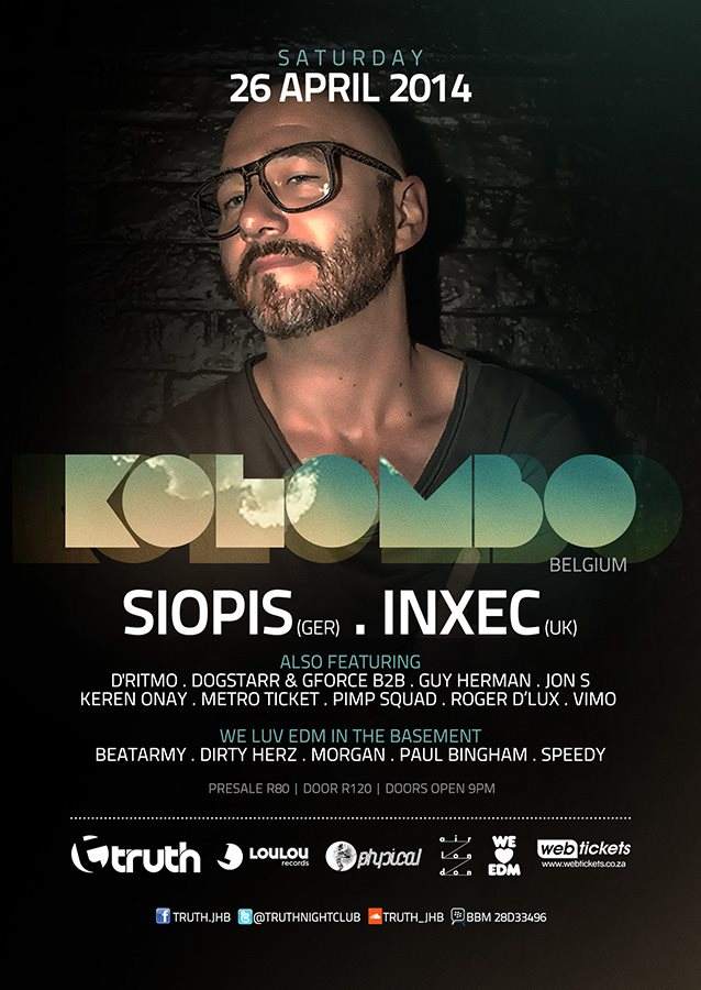 Kolombo (BE), Inxec (UK) Siopis (DE) & Special Guests - Página frontal
