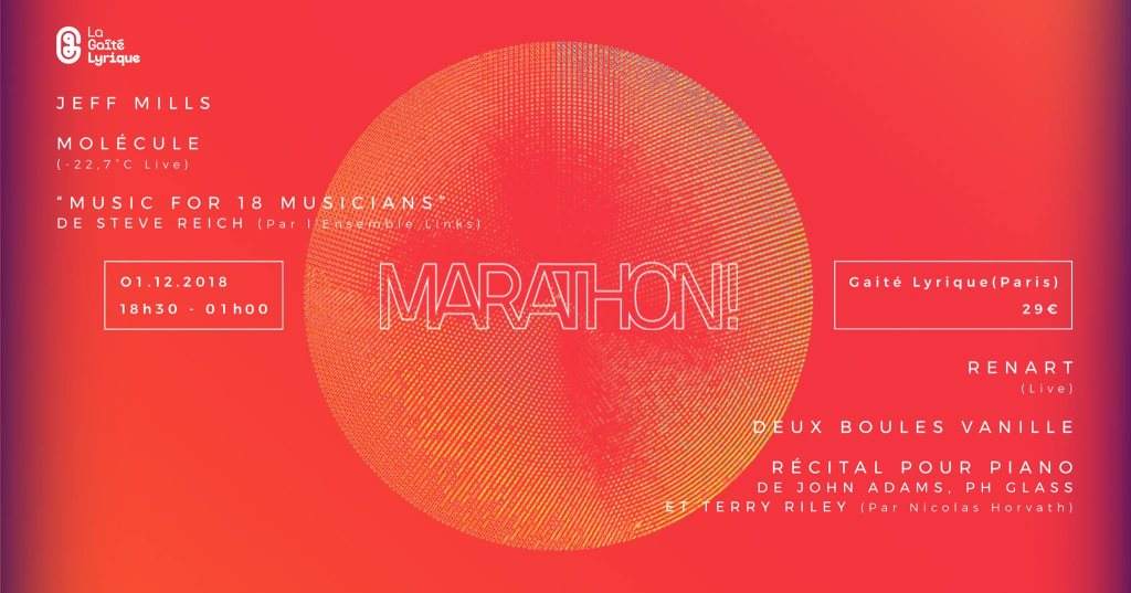 Marathon! with Jeff Mills, Molécule, Renart, Music for 18 - Página frontal
