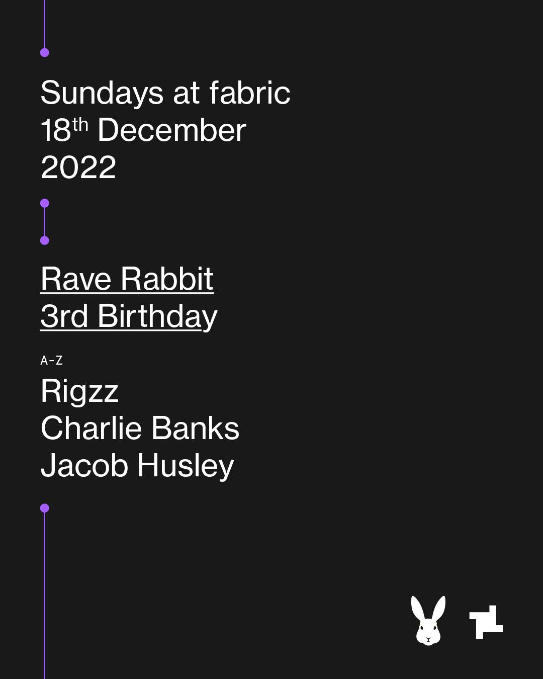 Sundays: Rave Rabbit 3rd Birthday w. Rigzz, Charlie Banks, Jacob Husley - フライヤー表