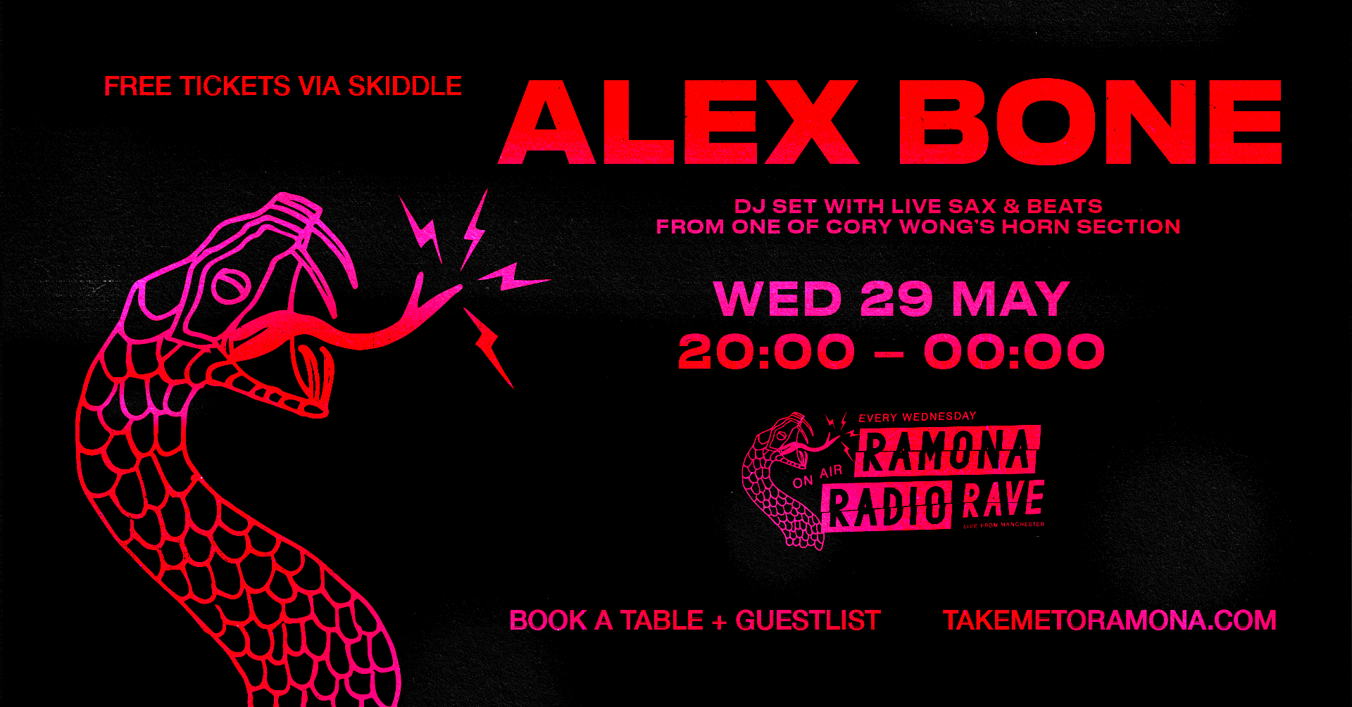 RAMONA RADIO RAVE with ALEX BONE (DJ Set with Live Sax & Beats) at Ramona,  Manchester