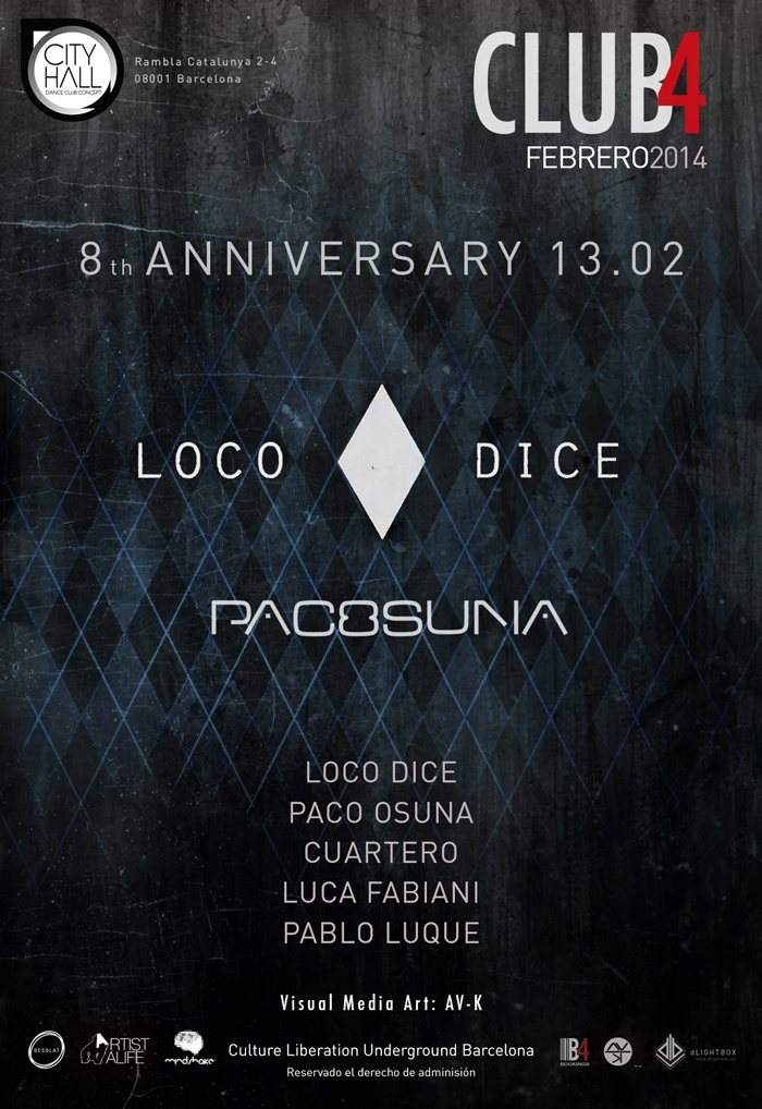 8th Anniversary Club4: Loco Dice & Paco Osuna - Página frontal
