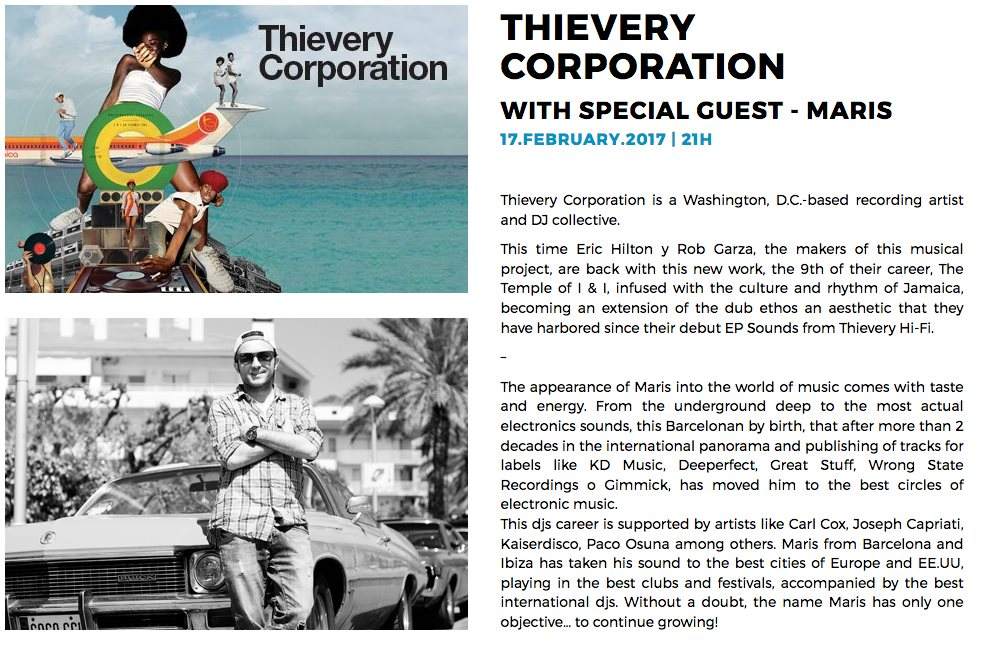 Thievery Corporation + Maris - フライヤー表