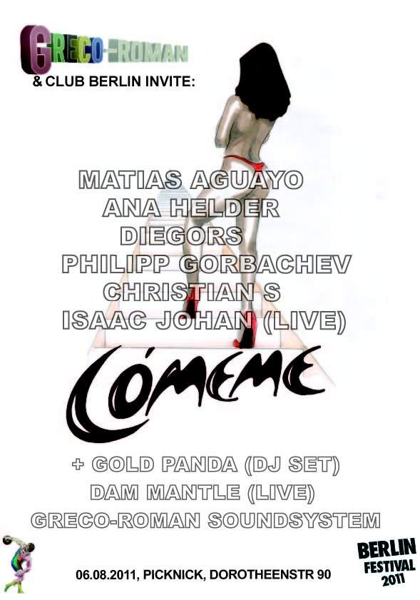 Greco-Roman & Club Berlin Invite Cómeme! Matias Aguayo & Gold Panda Dj Set - Página frontal