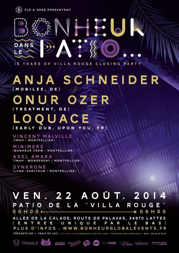  Bonheur Dans LE Patio...' , 16 Years Of Villa Rouge Closing Party, Anja Schneider, Onur Ozer, - フライヤー表