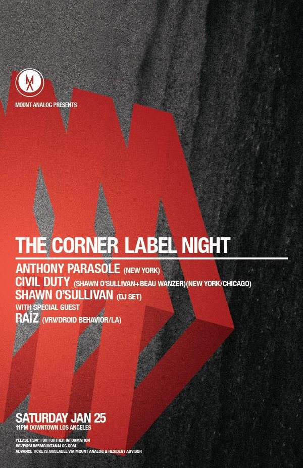 Mount Analog presents The Corner with Anthony Parasole & Civil Duty - フライヤー表
